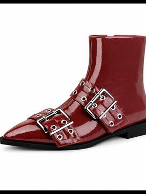 Women's Wine Red/Patent Ployurethane Toe Heel Cowgirl Boots with Pull Tabs